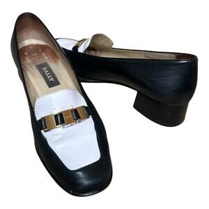 Vintage Bally Black & White Leather Heel Loafers - Size 4.5
